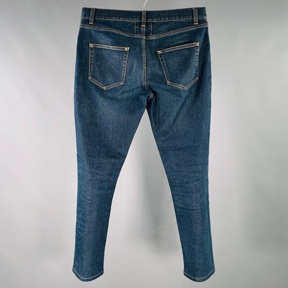 SAINT LAURENT Size 30 Blue Contrast Stitch Cotton Blend Straight Jeans - Picture 2 of 6